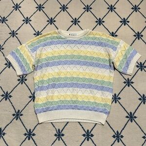 Vintage 70s Pastel Stripe Short Sleeve Sweater